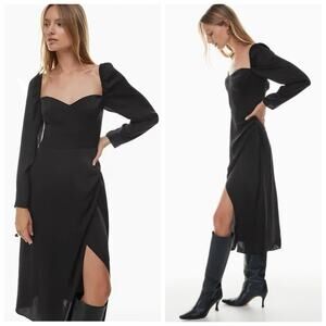 Wilfred Aritzia Anfora Satin Bustier Corset Slit Midi Dress Black Whimsigoth